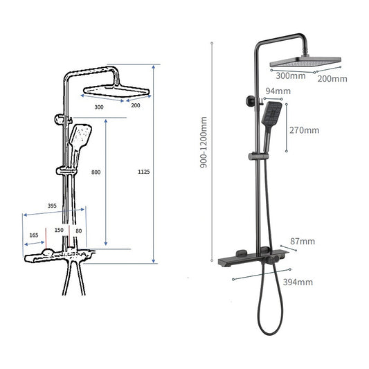 NOUS 3-Way Rainshower Set 20SA, Gun Metal dimensions
