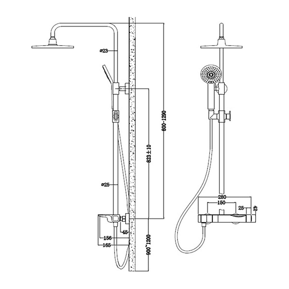 NOUS 3-Way Rainshower Set 35SA dimensions