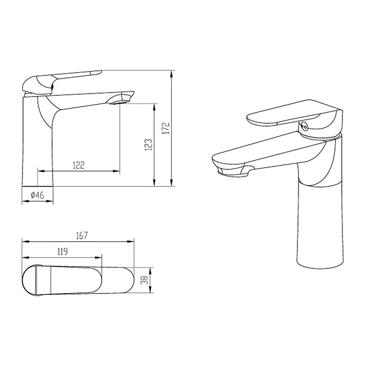 NOUS Basin Mixer 1302 dimensions