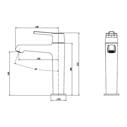 NOUS Basin Mixer 28S2 dimensions