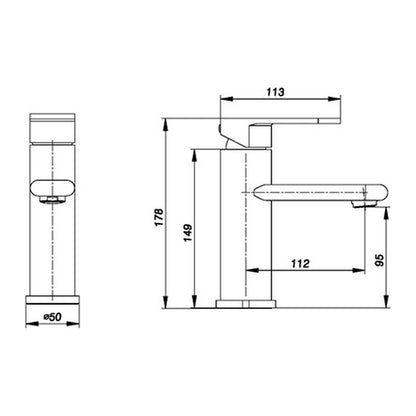 NOUS Basin Mixer 50R2 dimensions