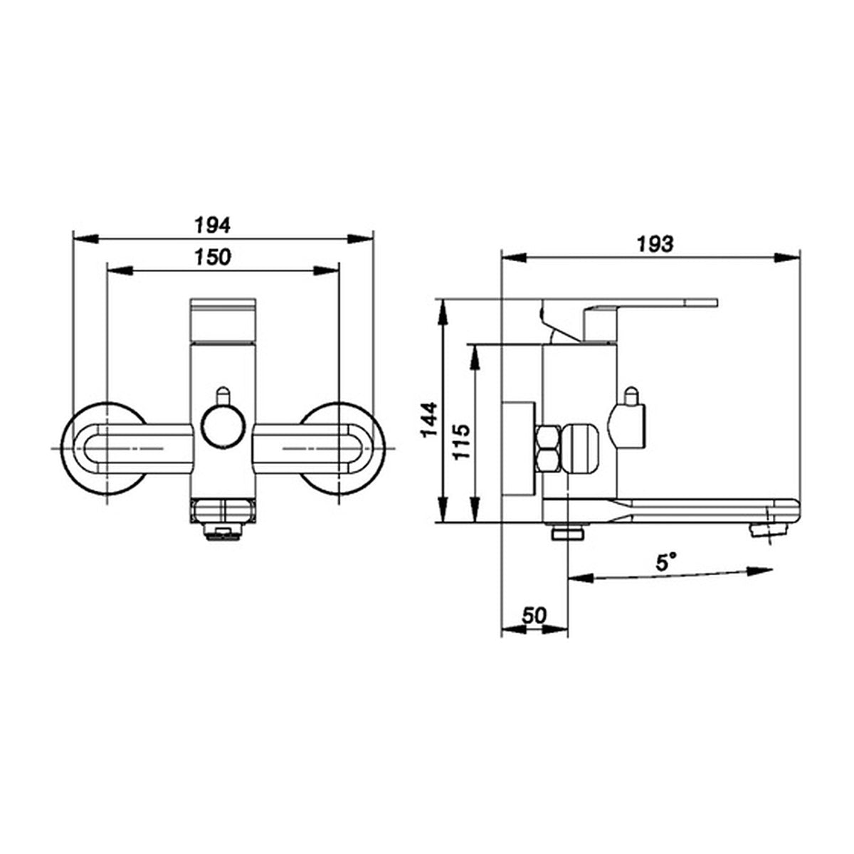 NOUS Bath Mixer 50B4 dimensions
