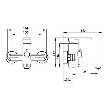 NOUS Bath Mixer 50W4 dimensions