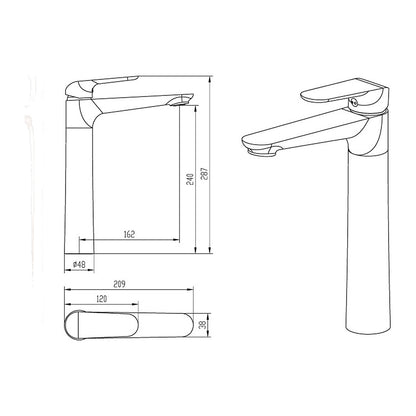 NOUS Tall Basin Mixer 1301 dimensions