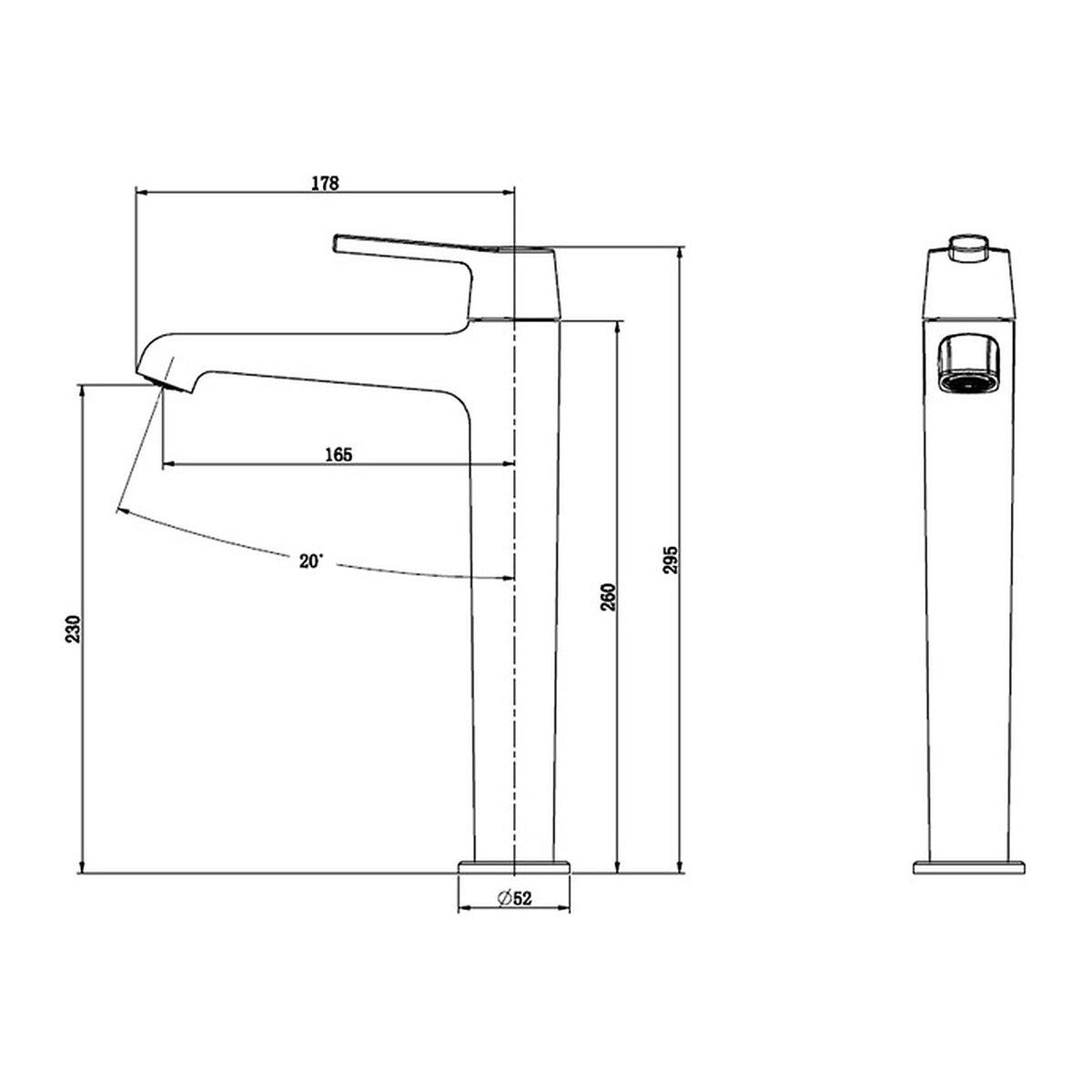 NOUS Tall Basin Mixer 28S1 dimensions