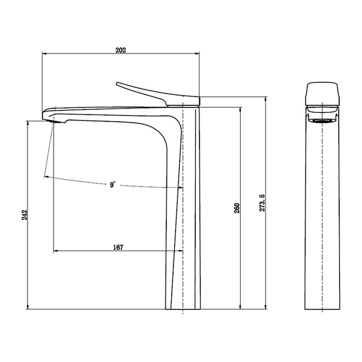 NOUS Tall Basin Mixer 31S1 dimensions