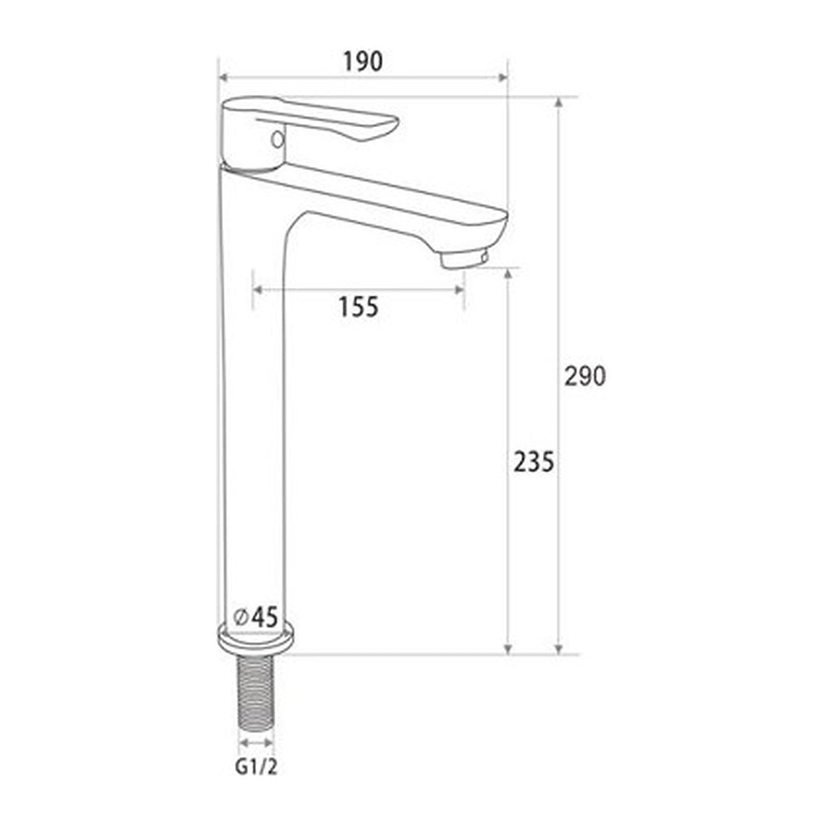 NOUS Tall Basin Tap 62S1 dimensions