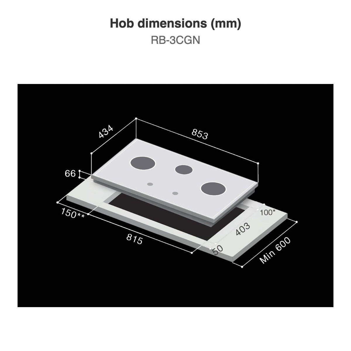 Hob dimensions: RB-3CGN
