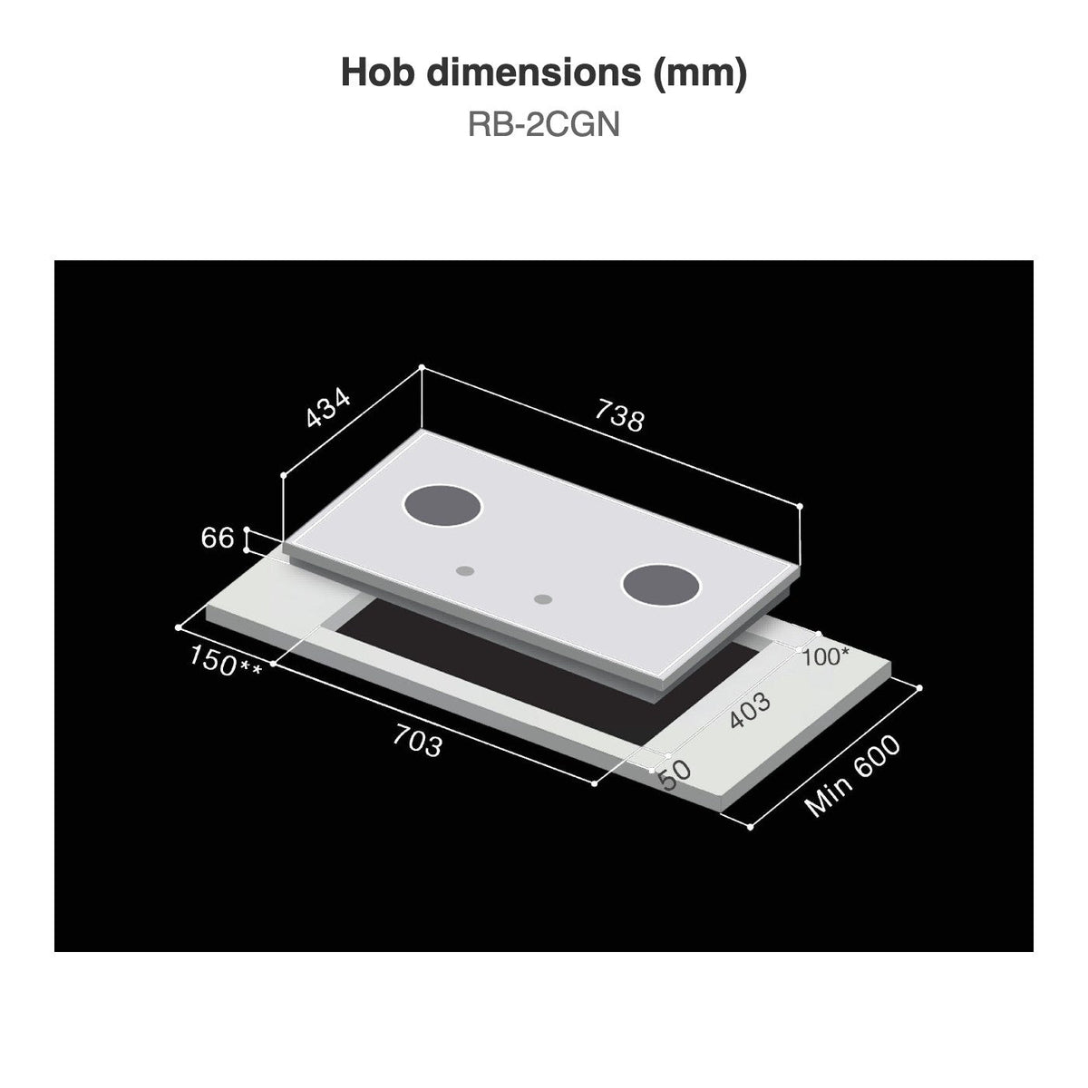 Hob dimensions: RB-2CGN