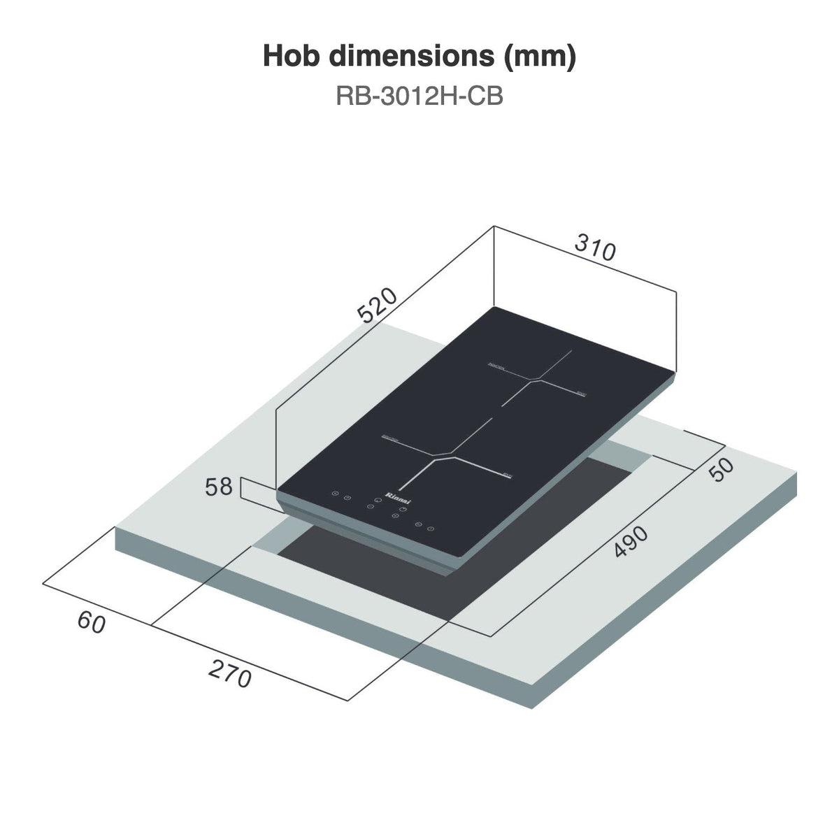 Hob dimensions: RB-3012H-CB