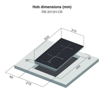 Hob dimensions: RB-3012H-CB