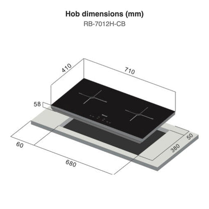 Hob dimensions: RB-7012H-CB