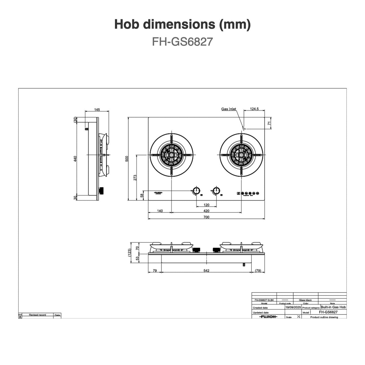 Hob dimensions: FH-GS6827