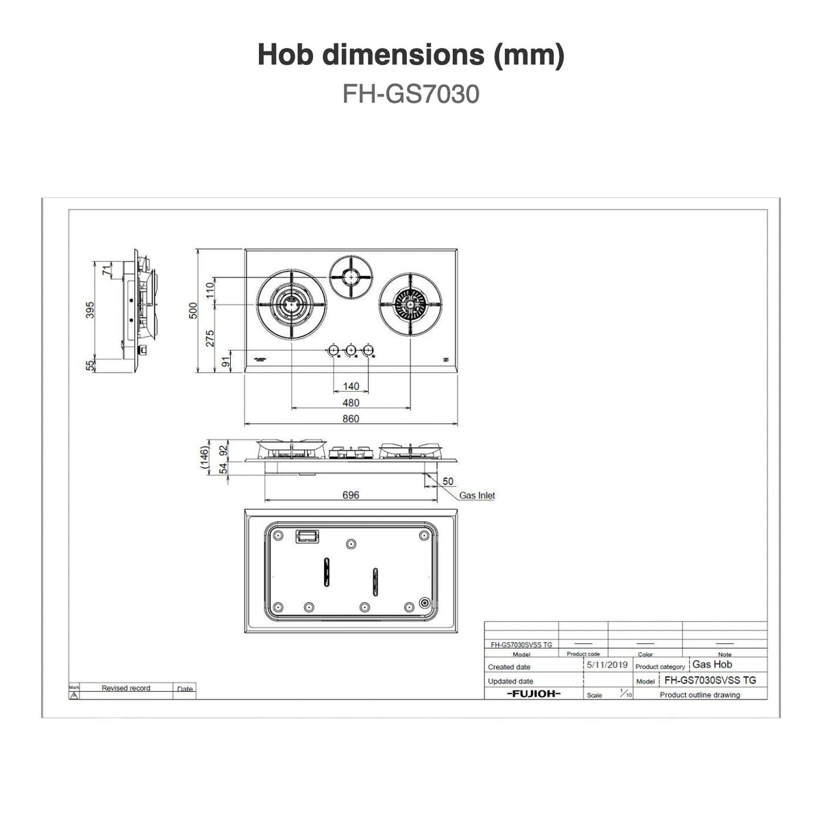 Hob dimensions: FH-GS7030