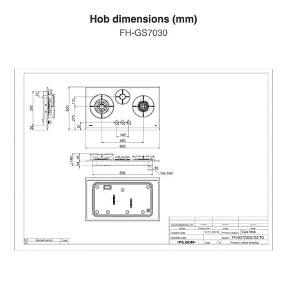 Hob dimensions: FH-GS7030