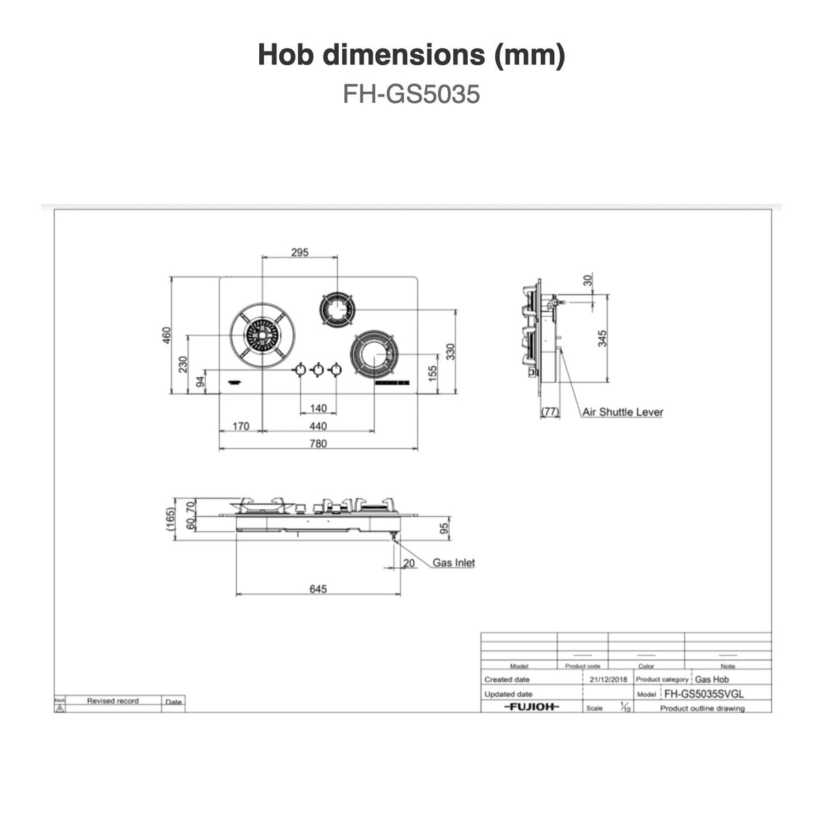 Hob dimensions: FH-GS5035