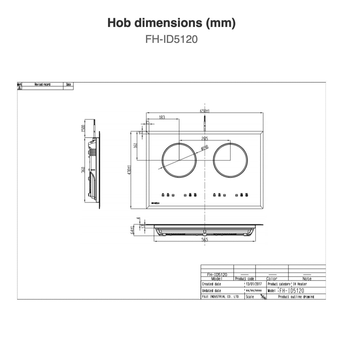 Hob dimensions: FH-ID5120