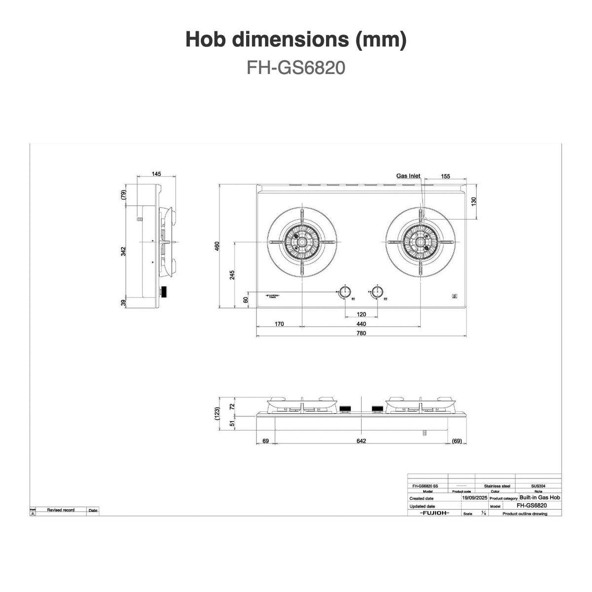 Hob dimensions: FH-GS6820