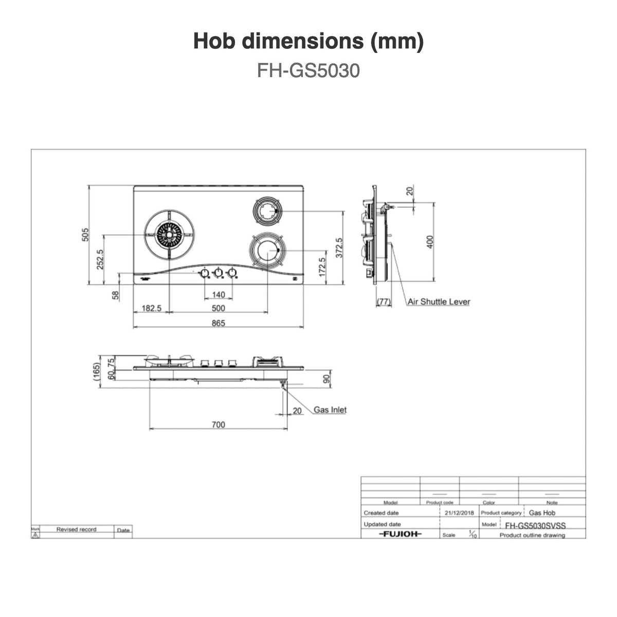 Hob dimensions: FH-GS5030
