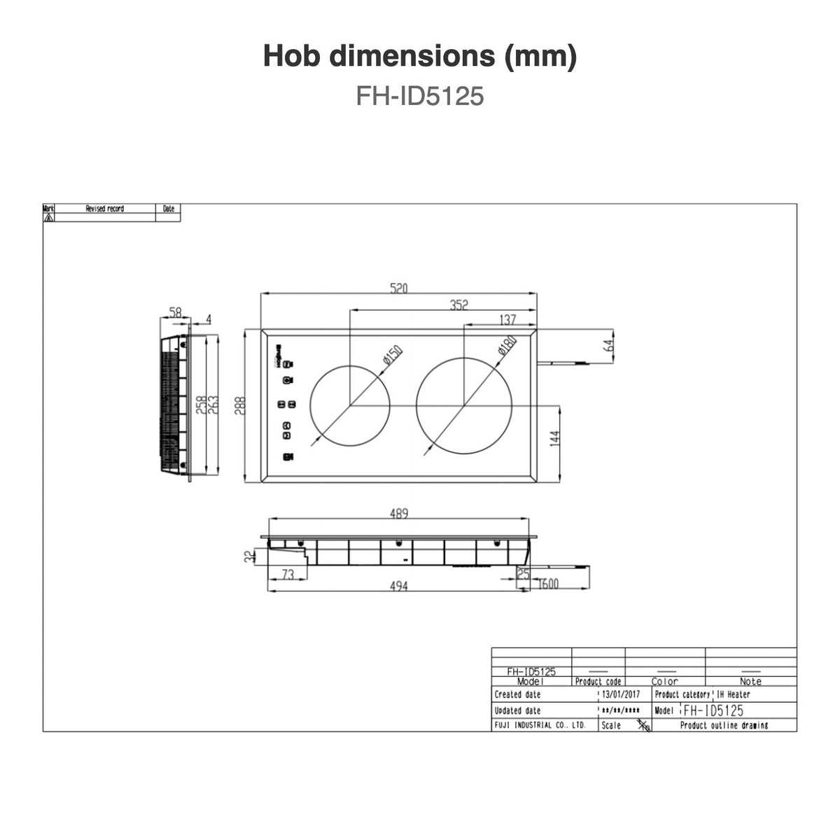 Hob dimensions: FH-ID5125