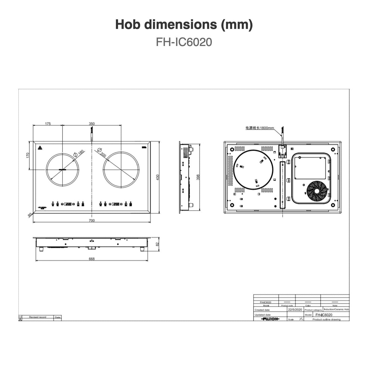 Hob dimensions: FH-IC6020