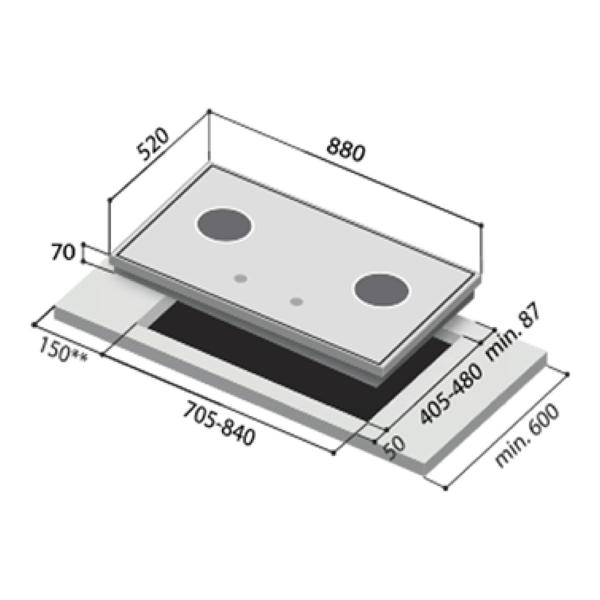 Rinnai RB-92G / RB-93TG / RB-93UG / RB-93TS / RB-93US dimension drawing