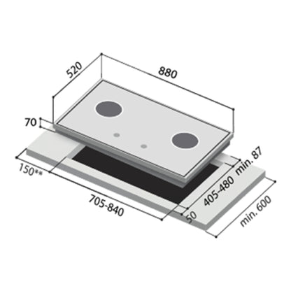 Rinnai RB-92G / RB-93TG / RB-93UG / RB-93TS / RB-93US dimension drawing