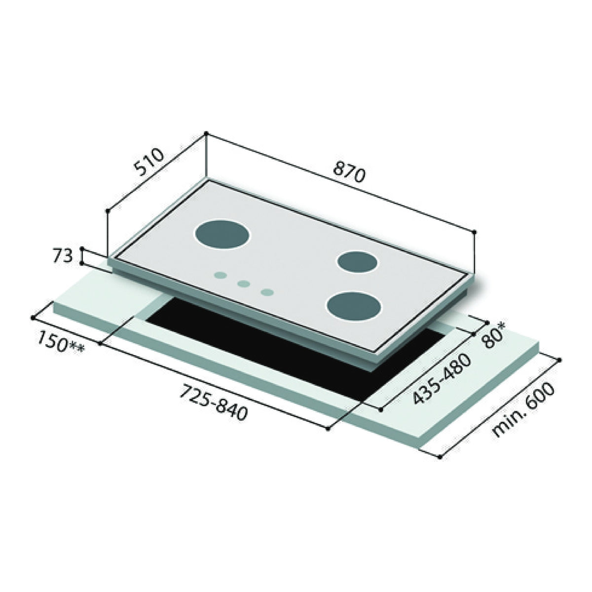 Rinnai RB-3Si dimension drawing