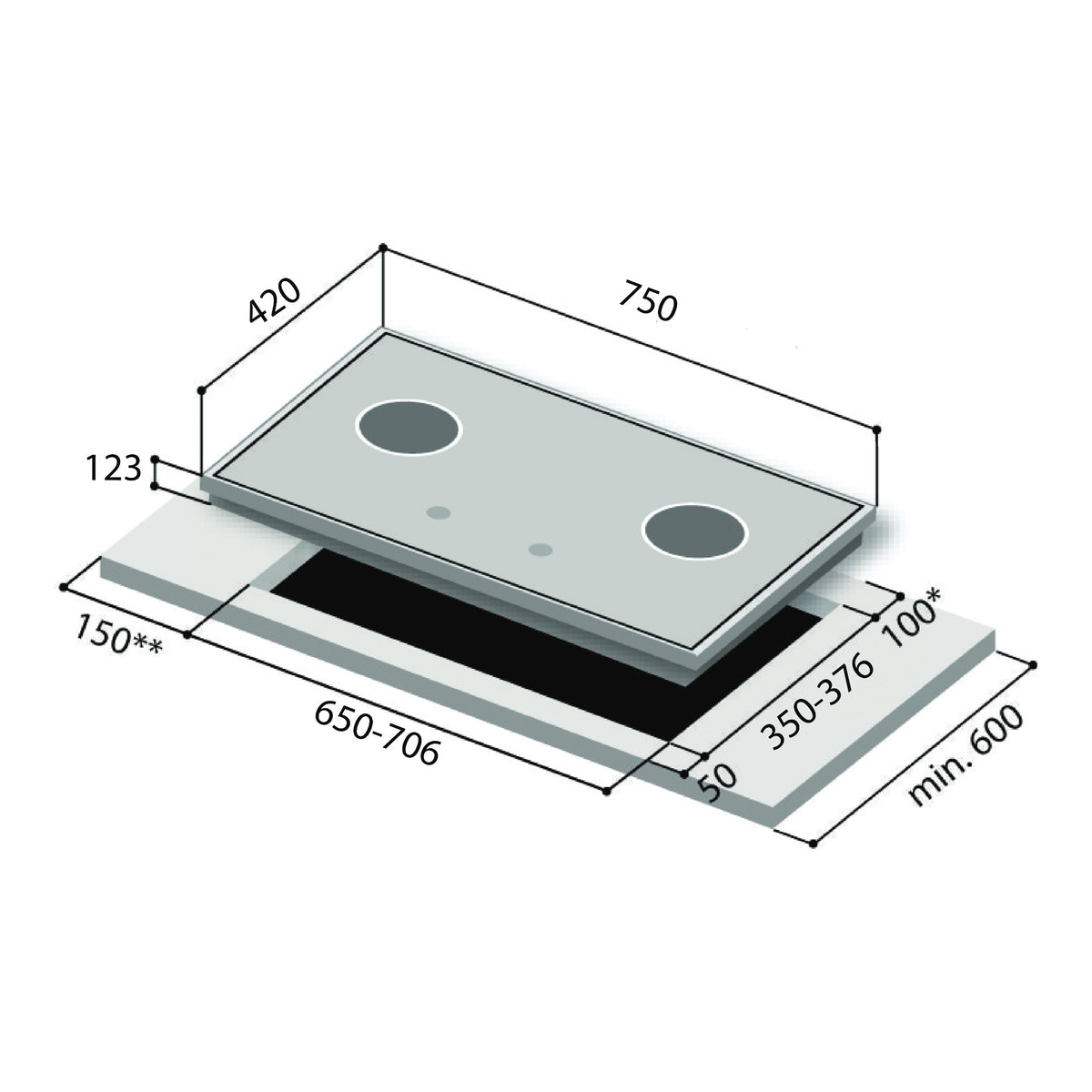 Rinnai RB-7302S-GBS / RB-7303S-GBSM dimension drawing