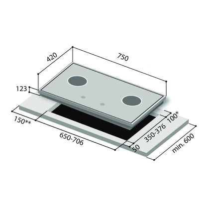 Rinnai RB-7302S-GBS / RB-7303S-GBSM dimension drawing