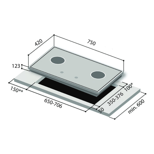 Rinnai RB-7302S-GBS / RB-7303S-GBSM dimension drawing