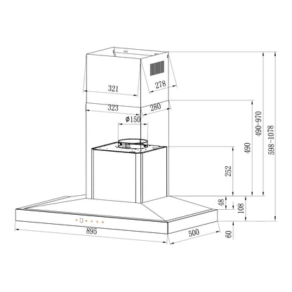 Rinnai RH-C2859-SSW dimension drawing