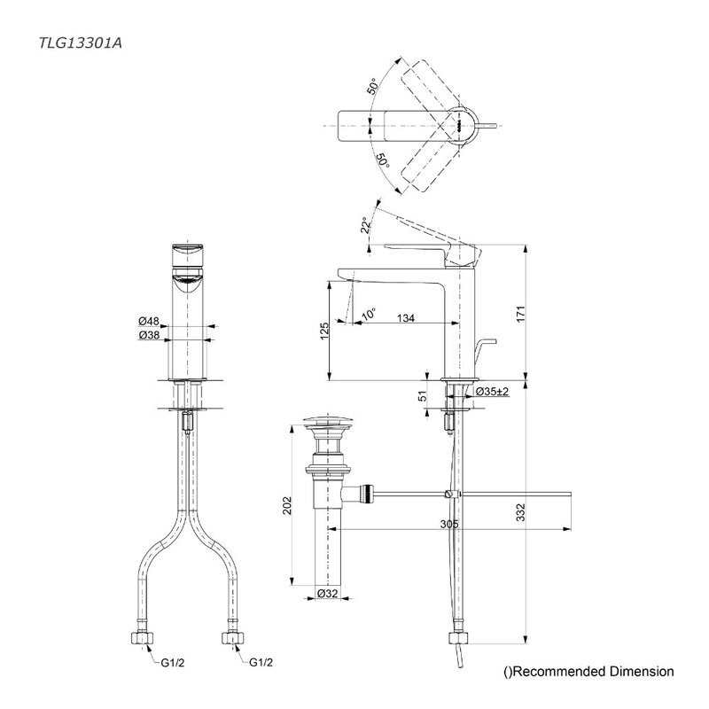 TOTO TLG13301A dimension drawing