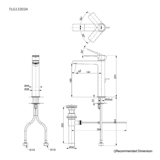TOTO TLG13303A dimension drawing
