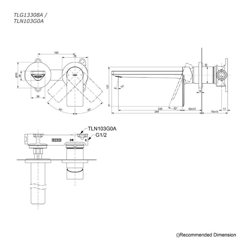 TOTO TLG13308A dimension drawing