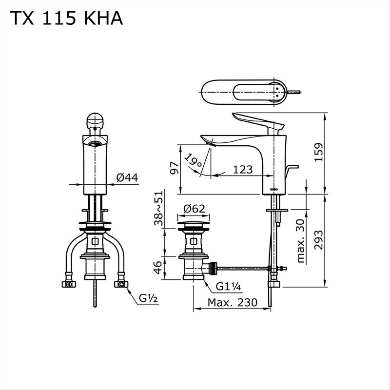 TOTO TX115KHA dimension drawing