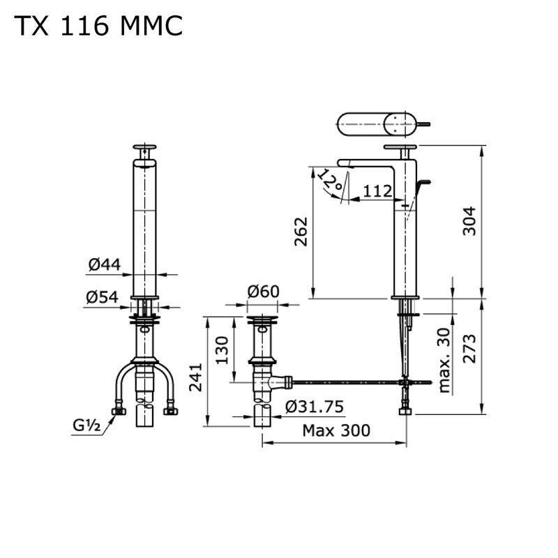 TOTO TX116MMC dimension drawing
