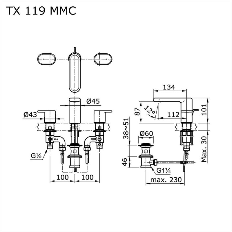 TOTO TX119MMC dimension drawing
