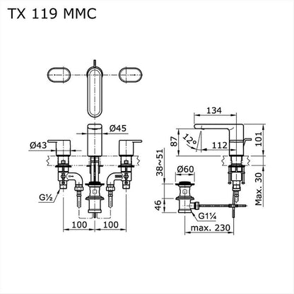 TOTO TX119MMC dimension drawing