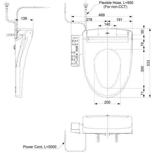TOTO Washlet S2 TCF33461GSG dimension drawing