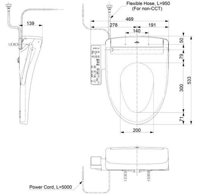 TOTO Washlet S2 TCF33461GSG dimension drawing