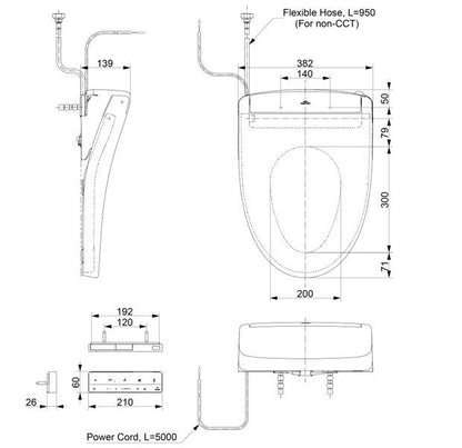 TOTO Washlet S5 TCF34461GSG dimension drawing