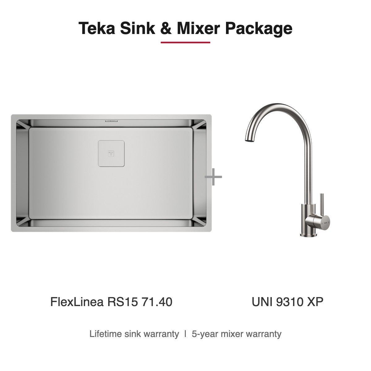 Teka Sink and Mixer Package: FlexLinea RS15 71.40 + UNI 9310 XP