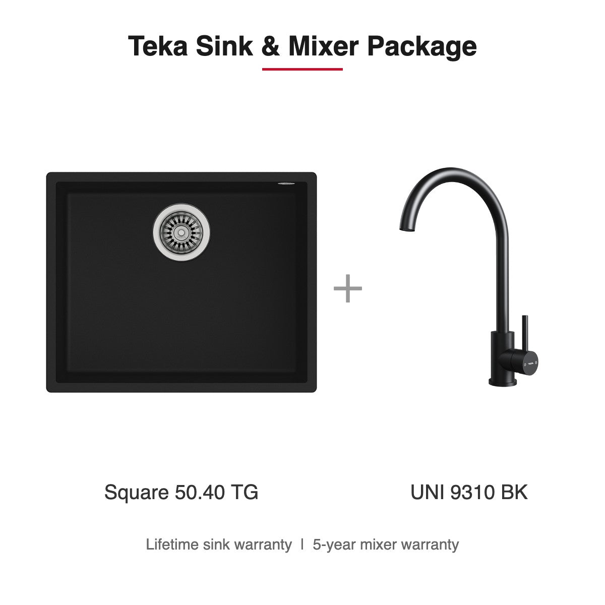Teka Sink and Mixer Package: Square 50.40 TG + UNI 9310 BK