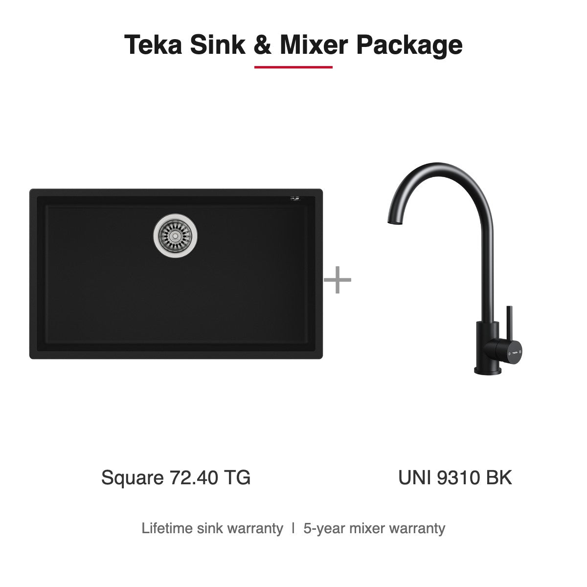 Teka Sink and Mixer Package: Square 72.40 TG + UNI 9310 BK