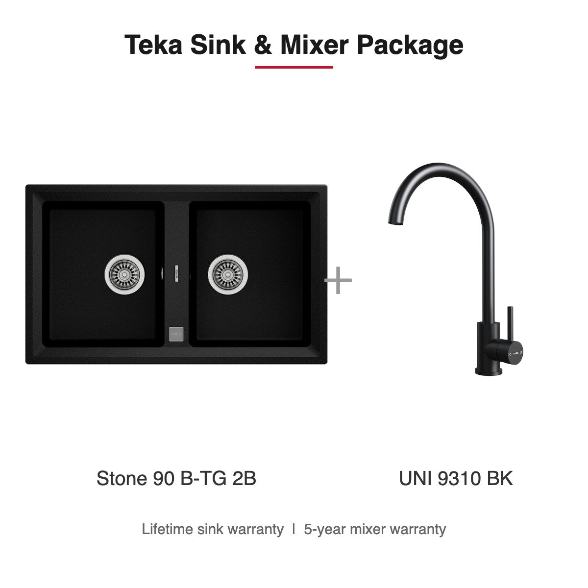 Teka Sink and Mixer Package: Stone 90 B-TG 2B + UNI 9310 BK