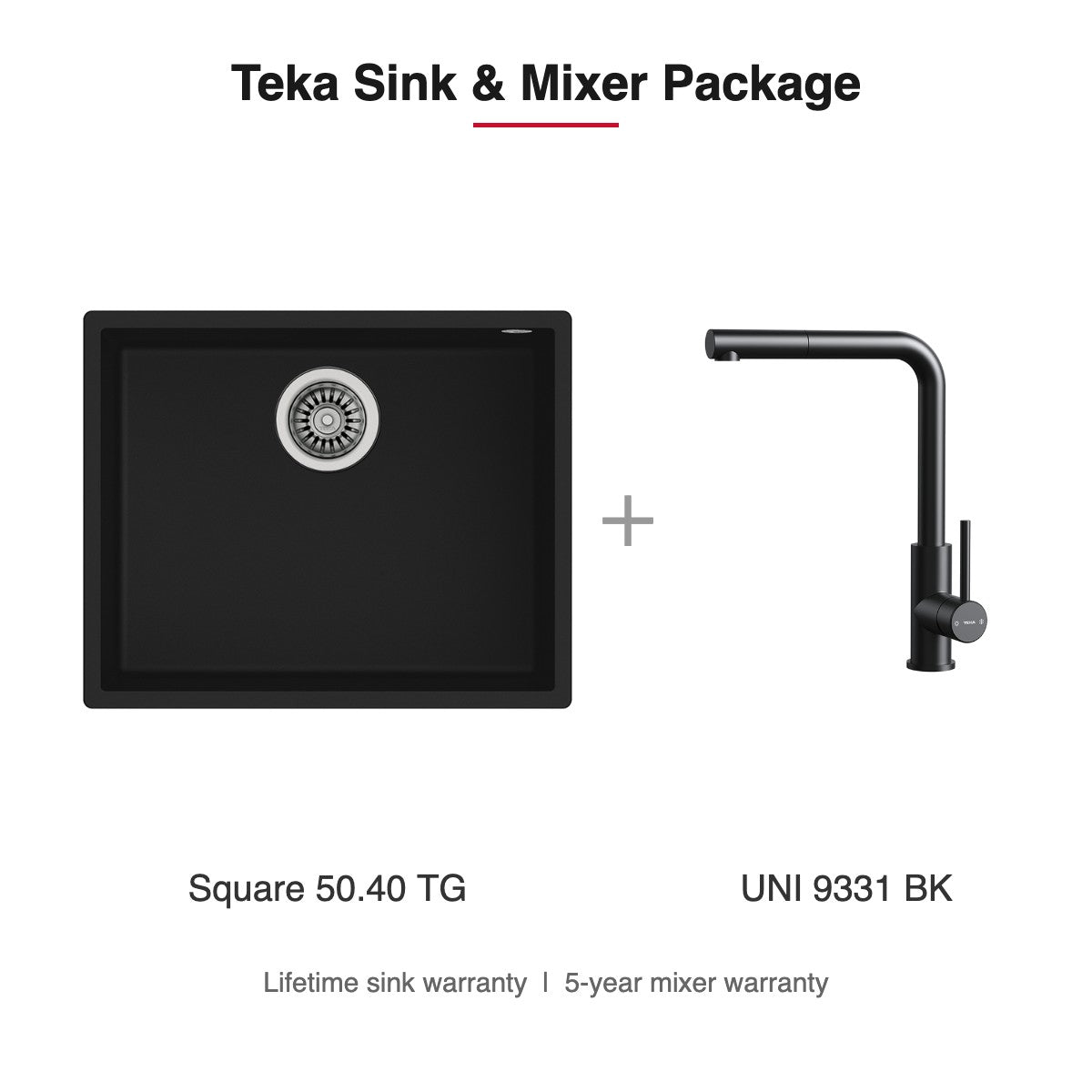 Teka Sink and Mixer Package: Square 50.40 TG + UNI 9331 BK