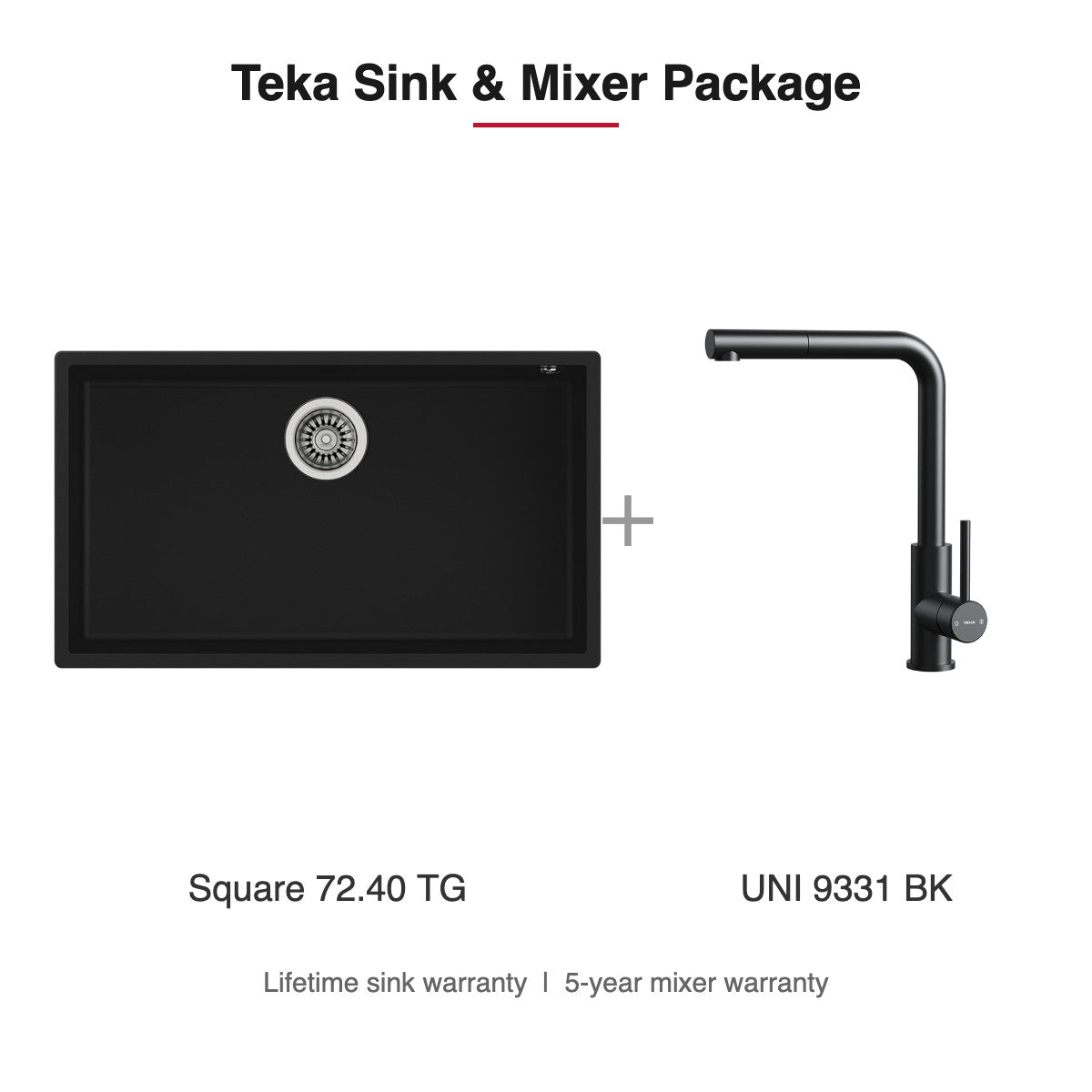 Teka Sink and Mixer Package: Square 72.40 TG + UNI 9331 BK