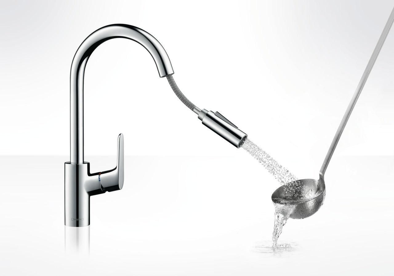 hansgrohe kitchen sink mixer with pull out spray washing ladle