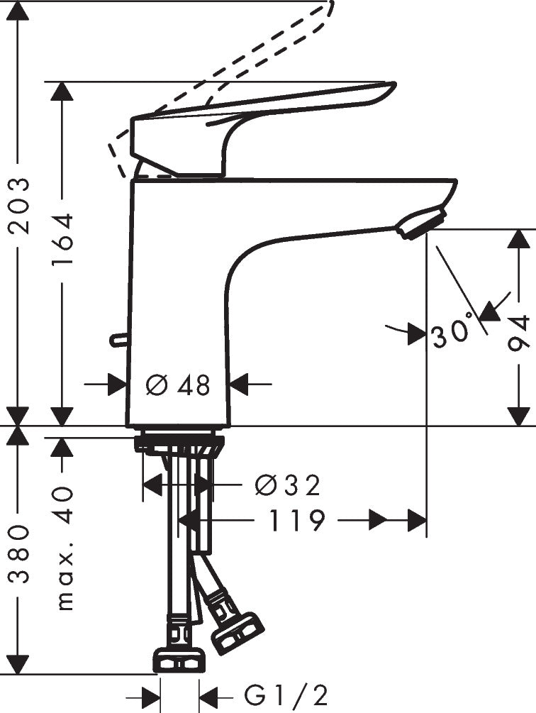 hansgrohe 71005009 basin mixer dimension